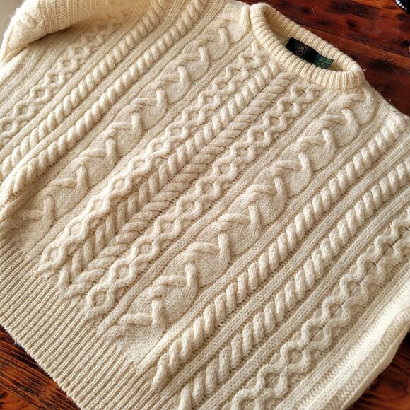 Vtg Charter Club Wool Cableknit Chunky Sweater Sz L - Picture 6 of 9